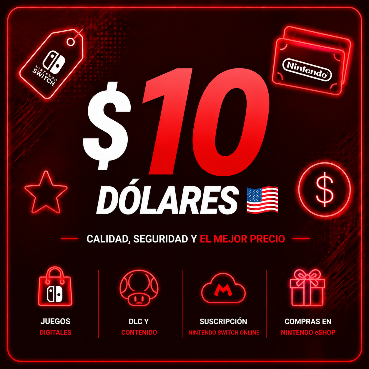NINTENDO $10 dólares US